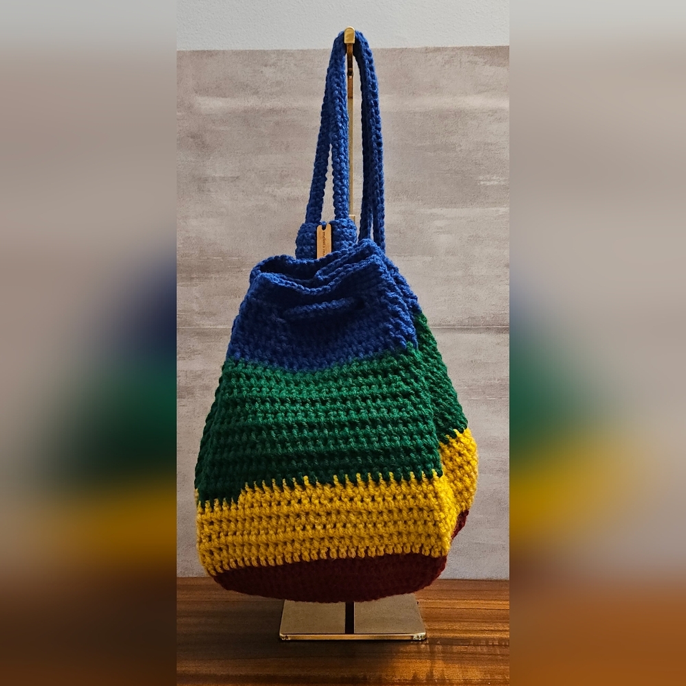 Crochet Drawstring Backpack - Rainbow - image 1